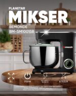 Planetar mikser Bemonde BM-SM1001SB, 8 litr, 1700 Vt, 6 tezlik, metall qo'shimchalar